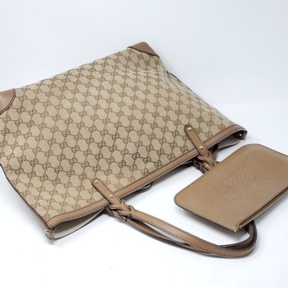 100% Auth Gucci Large Canvas Tote with Pouch Bag - Picture 10 of 15